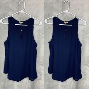 Navy Blue Blouse with Gold Accent Button